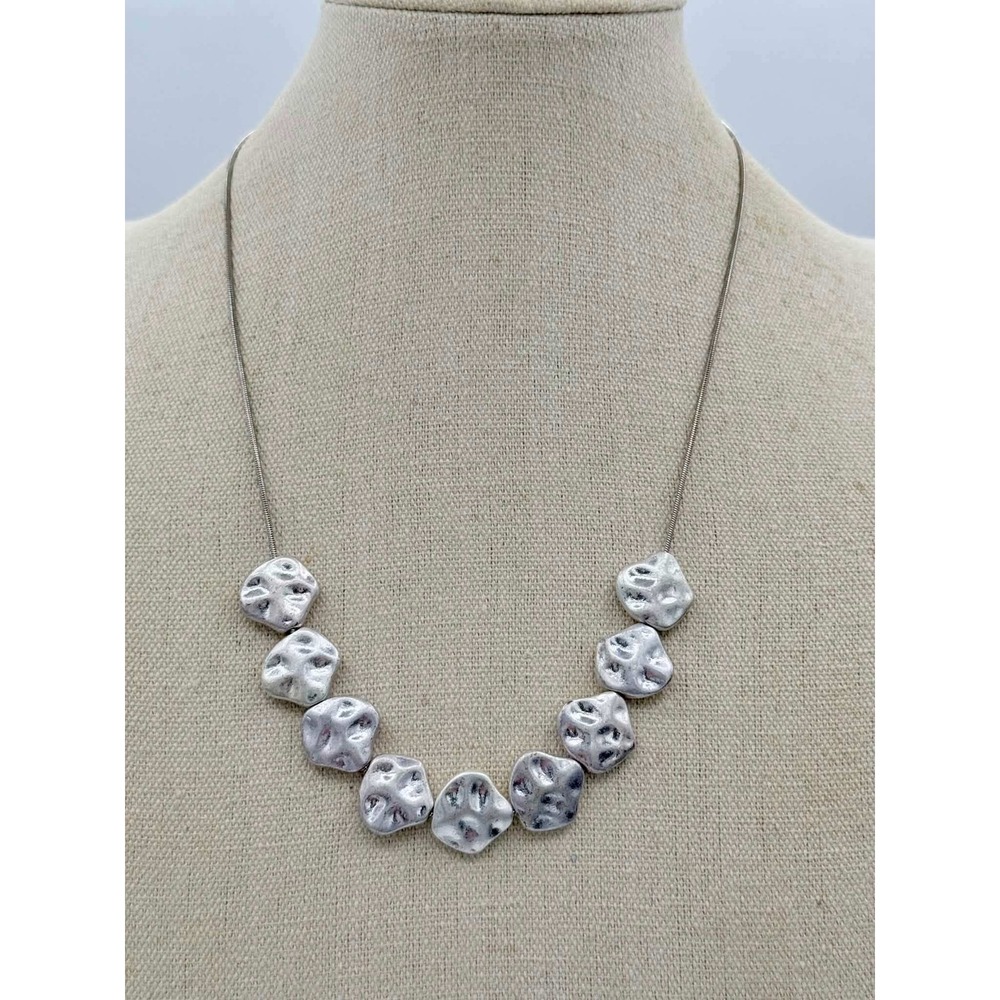 Bancroft Silver Tone Hammered Organic Pendant Statement Necklace 20 + 3 Extender